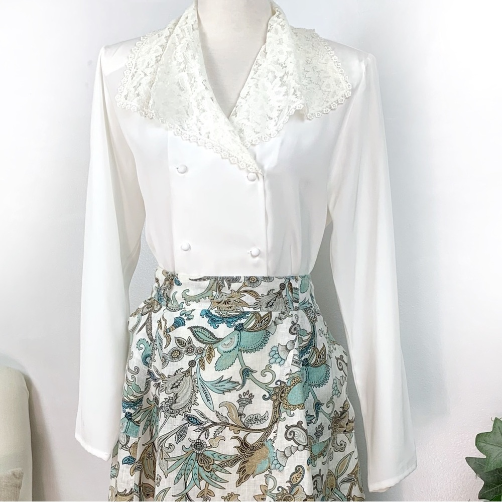 Vintage Cream Modest Long Sleeves Cottagecore Blouse